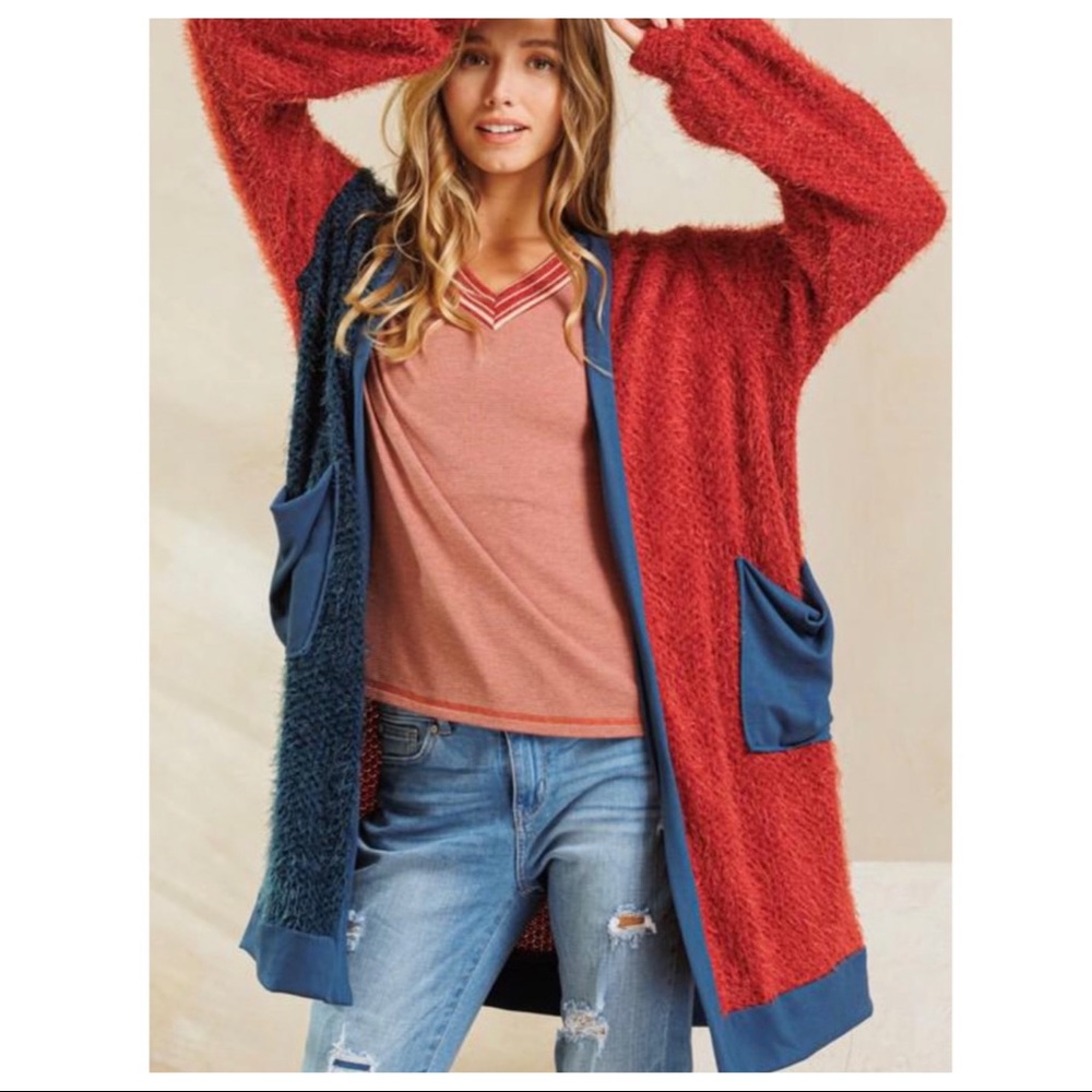 ShopEvelynne Vibrant Red and Navy Women's Cardigan